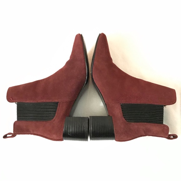 Zara Basic Burgundy Suede Chunky Heel Pull On Booties Square Toe Size 6.5 - Picture 2 of 8